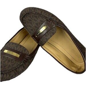 Michael Kors MK Logo Loafers Brown Monogram Flats Women Size 7M